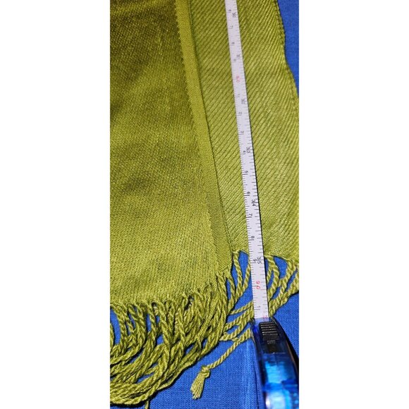 Scarf Shawl Olive Green Fringed Rayon - Picture 4 of 7